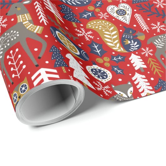 Scandi Kerst Schattigee bosdieren Cadeaupapier (Rol Hoek)