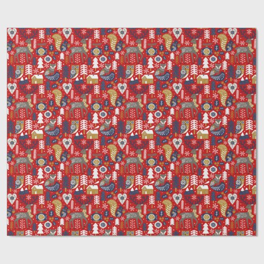Scandi Kerst Schattigee bosdieren Cadeaupapier (Vlak)
