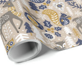 Scandi Kerst Schattigee bosdieren Taupe Cadeaupapier (Rol Hoek)