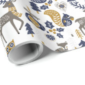 Scandi Kerst Schattigee bosdieren wit Cadeaupapier (Rol Hoek)