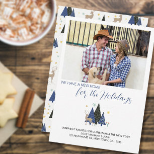 Scandi Kerstboom Landschap Foto Nieuw adres Feestdagenkaart