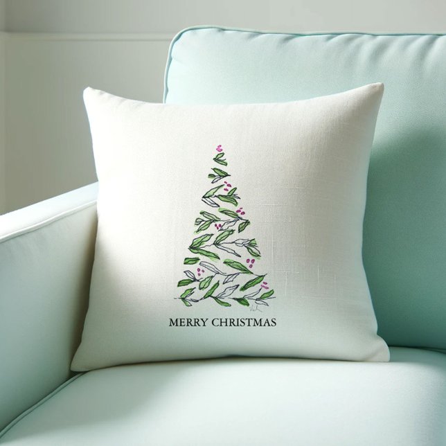 Scandi Kerstdecoraties Uniek Kussen (Scandi Christmas decor features a minimal modern tree art by Victoria Grigaliunas)