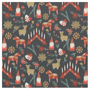 Scandi Kerstgod jul folk zwart Stof