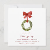 Scandi Kerstkrans Rode Strik Huis Open Feestdagenkaart (Voorkant)