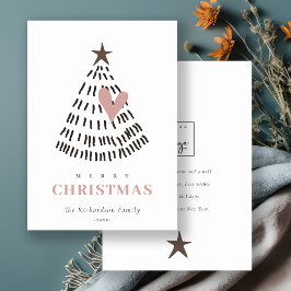Scandi Minimaal Blush Hart Kerstboom Logo Feestdagenkaart