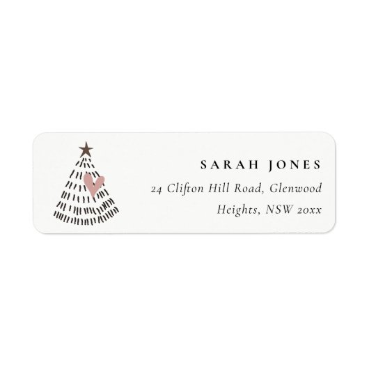 Scandi Minimal Blush Heart Christmas Tree Address Etiket (Voorkant)