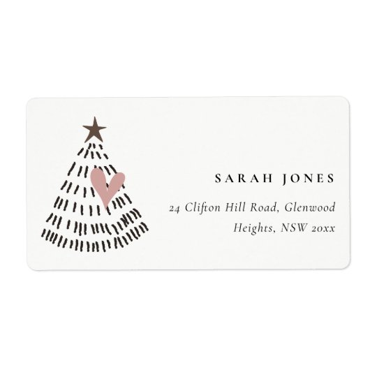 Scandi Minimal Blush Heart Christmas Tree Address Etiket (Voorkant)
