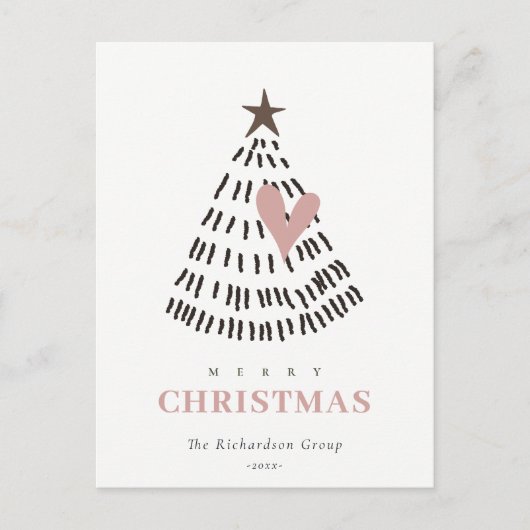 Scandi Minimal Blush Heart Christmas Tree Logo Feestdagenkaart (Voorkant)