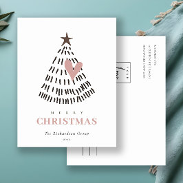 Scandi Minimal Blush Heart Christmas Tree Logo Feestdagenkaart