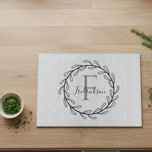 Scandi Monogram Krans Botanisch Minimalistisch Snijplank