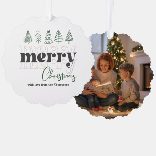 Scandi Neutral Scribbles Merry Christmas Keepsake Ornament Kaart (Voorkant / Achterkant)