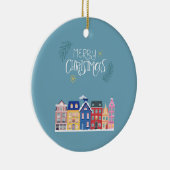 Scandi Nordic Houses Blue Kerstdecoration Keramisch Ornament (Rechts)