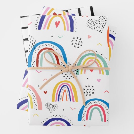 Scandi Rainbow Wrapping Paper Sheet Set (In situ)