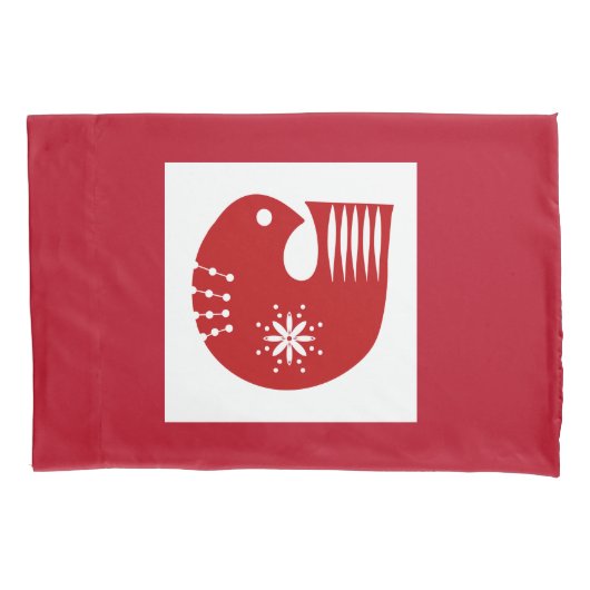 Scandi Red Bird Folk Art Kussensloop (Voorkant)