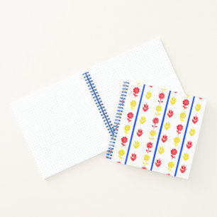 Scandi Red Yellow Flower Blue Stripe Bullet Journa Notitieboek
