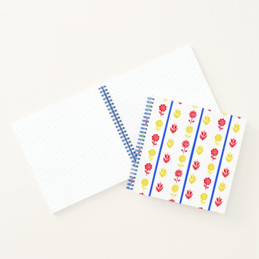 Scandi Red Yellow Flower Blue Stripe Bullet Journa Notitieboek (Binnen)
