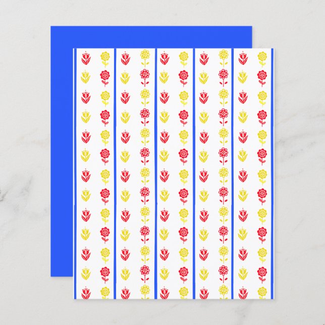 Scandi Red Yellow Flower Blue Stripe Scrapbook (Voorkant / Achterkant)