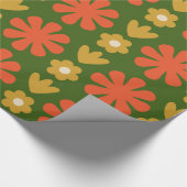 Scandi Retro Bloemen Folk Art Pattern Groen Sinaas Cadeaupapier (Hoek)