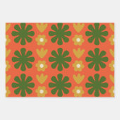 Scandi Retro Floral Folk Art Pattern Oranje Green Inpakpapier Vel (Voorkant 2)