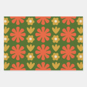 Scandi Retro Floral Folk Art Pattern Oranje Green Inpakpapier Vel (Voorkant)