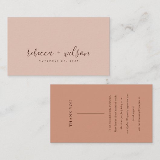 SCANDI RUST PEACH PINK MINIMAAL WEDING DANK U VISITEKAARTJE (Voorkant / Achterkant)