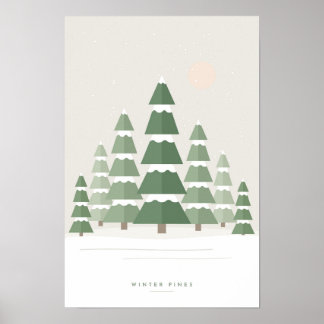 Scandi Sage Dennenbos Besneeuwde Winter Kerstmis Poster