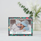 Scandi Style Mod Festive Green Family Foto Feestdagenkaart (Staand voorkant)