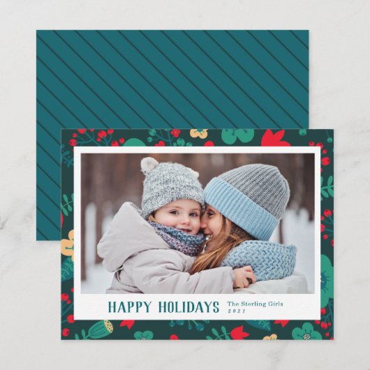 Scandi Style Mod Festive Green Family Foto Feestdagenkaart (Voorkant / Achterkant)