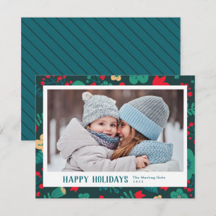 Scandi Style Mod Festive Green Family Foto Feestdagenkaart