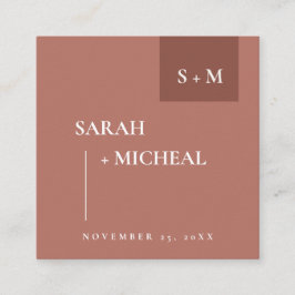 SCANDI TERRACOTTA RUST MONOGRAM WEDDING WEBSITE VIERKANTE VISITEKAARTJE
