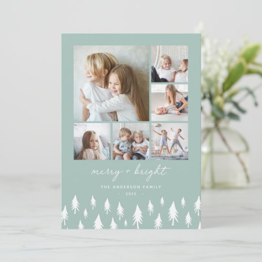 Scandi Trees | Moderne minimalistische fotocollage Feestdagenkaart (Staand voorkant)
