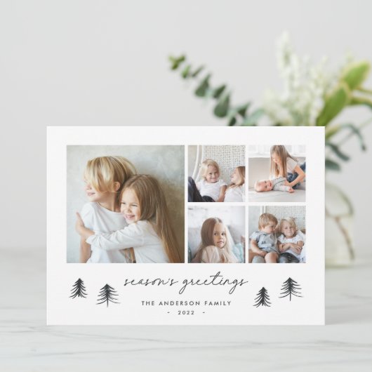 Scandi Trees | Moderne minimalistische fotocollage Feestdagenkaart (Staand voorkant)