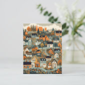 Scandi Village bij Herfst Time Art Briefkaart (Staand voorkant)