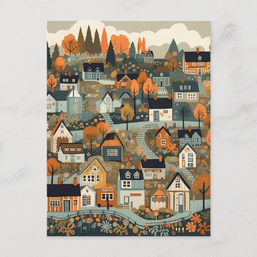 Scandi Village bij Herfst Time Art Briefkaart (Voorkant)