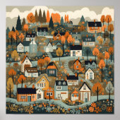 Scandi Village bij Herfst Time Art Poster (Voorkant)