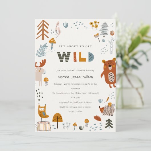 Scandi Wild Tropical Woodland Animals Baby shower Kaart (Staand voorkant)