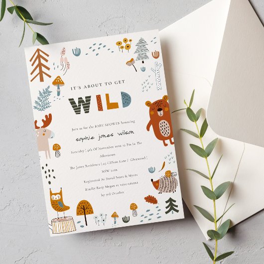 Scandi Wild Tropical Woodland Animals Baby shower Kaart