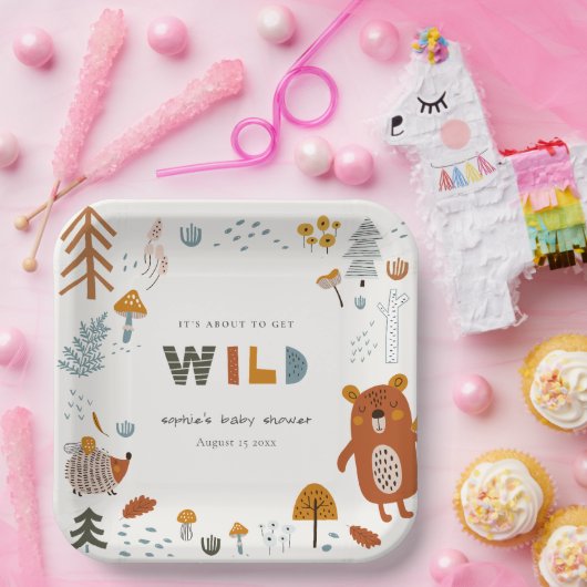 Scandi Wild Tropical Woodland Animals Baby shower Papieren Bordje (Feest)
