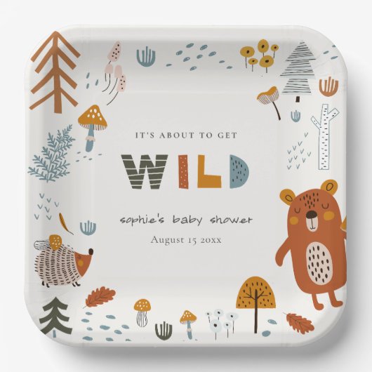 Scandi Wild Tropical Woodland Animals Baby shower Papieren Bordje (Voorkant)