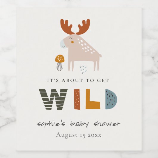 Scandi Wild Tropical Woodland Animals Baby shower Wijn Etiket (Enkel label)