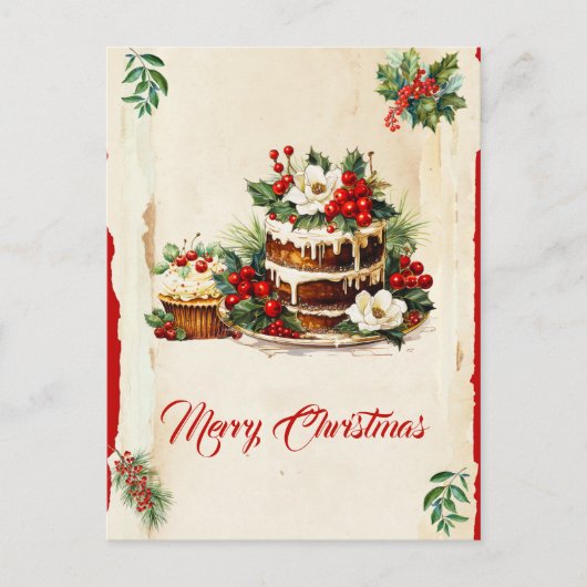 Scandi Winter Foliage Waterverf Vrolijk Kerstfeest Briefkaart (Voorkant)