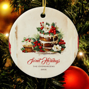 Scandi Winter Foliage Waterverf Vrolijk Kerstfeest Keramisch Ornament