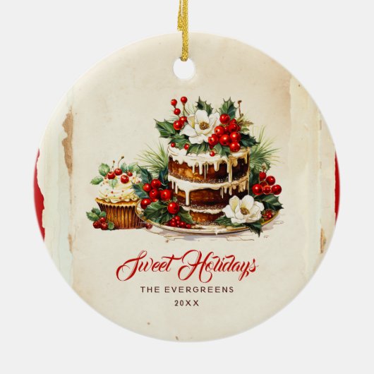 Scandi Winter Foliage Waterverf Vrolijk Kerstfeest Keramisch Ornament (Achterkant)