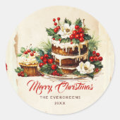 Scandi Winter Foliage Waterverf Vrolijk Kerstfeest Ronde Sticker (Voorkant)