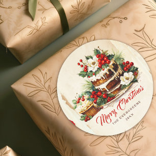 Scandi Winter Foliage Waterverf Vrolijk Kerstfeest Ronde Sticker