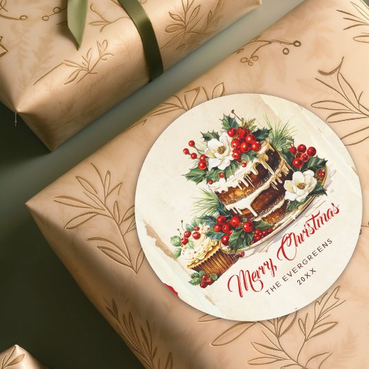 Scandi Winter Foliage Waterverf Vrolijk Kerstfeest Ronde Sticker