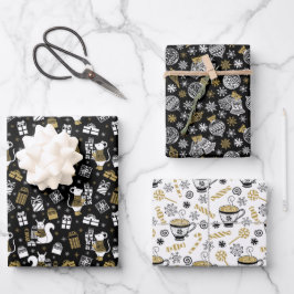 Scandi Winter Kerstmis Gold en Black Woodland Inpakpapier Vel