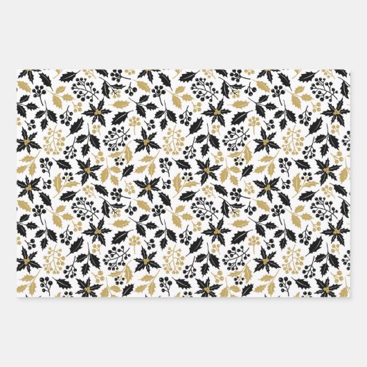 Scandi Winter Kerstmis Gold en Black Woodland Inpakpapier Vel (Voorkant 3)