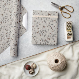 Scandi Winterbos met Dieren in Warme Neutralen Cadeaupapier