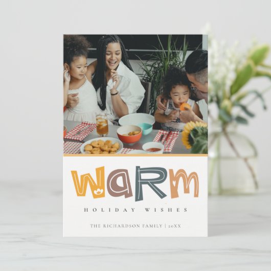 Scandi Yellow Grey Photo Warm Wasting Kerstmis Feestdagenkaart (Staand voorkant)